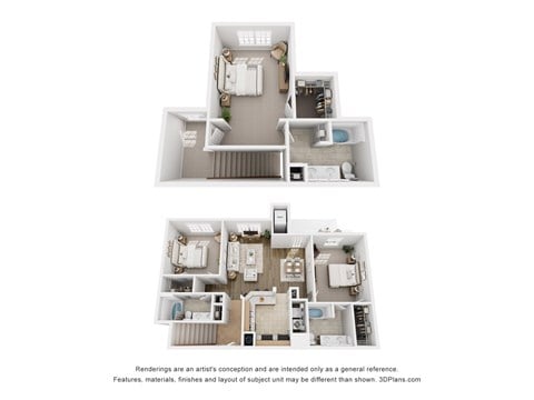 Floor plan for 3 beds, 3 baths, 1627 sqft